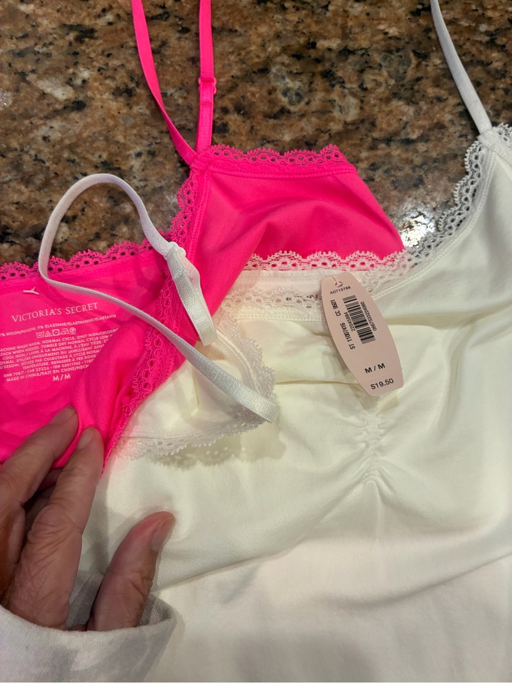 Victoria's Secret Hot Pink and White Lace-Trim Camisole Pair - Picture 2 of 3